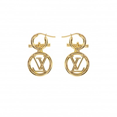 LOUIS VUITTON EARRINGS BOOKLE DEREILLE BABY LOUISE LV HOOP GOLD GP M00613